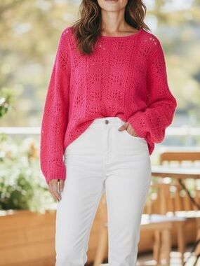 Sezane Mohair Merino Wool Knit Scoop Neck Raspberry Pink Sweater Size Medium